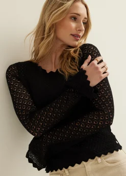 Outlet Cotton Club Ajour gebreide trui zwart