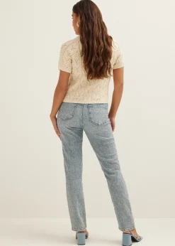 Online Cotton Club Ajour gebreide trui met pailletten lichtzand