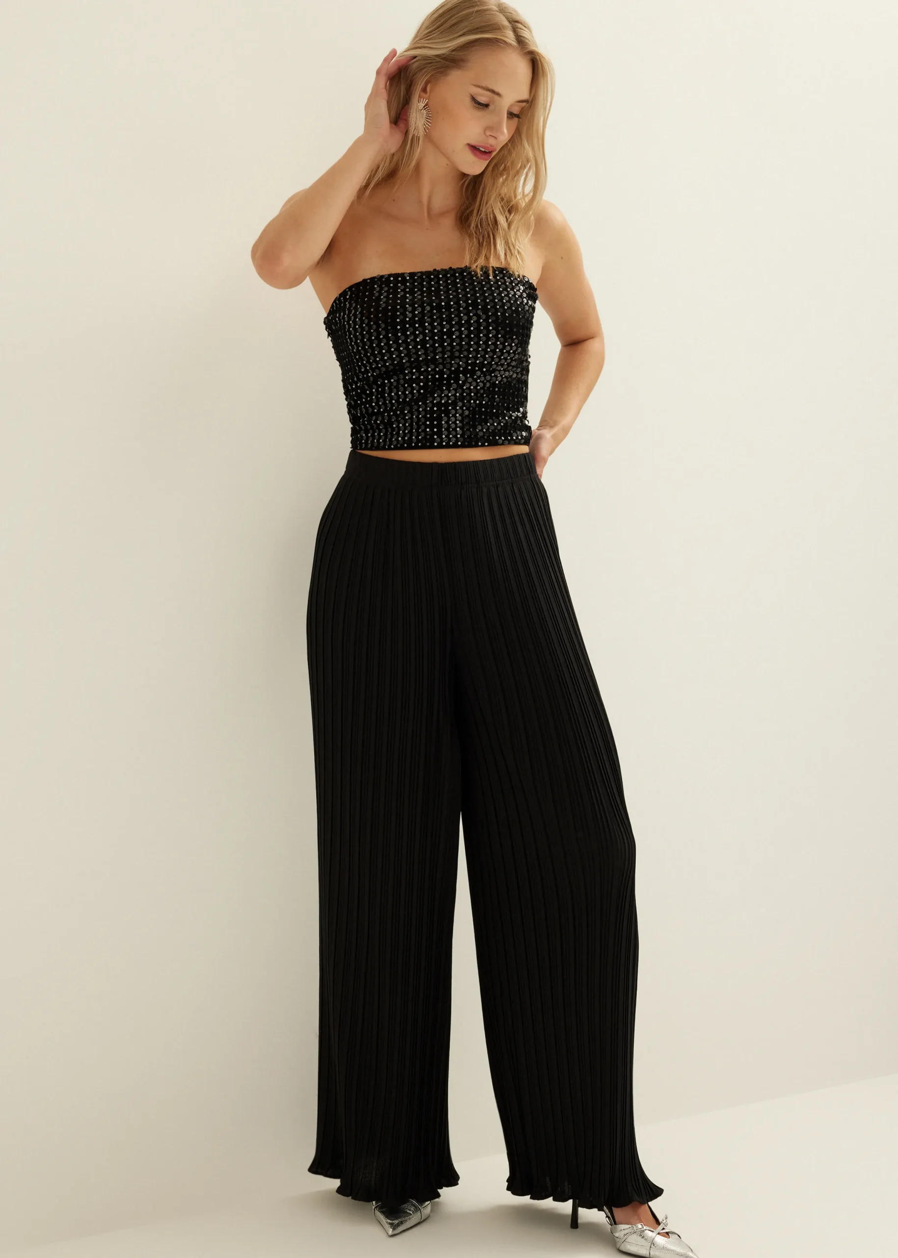 Best Cotton Club Bandeau top met pailletten zwart