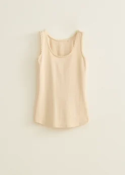 Clearance Cotton Club Basic singlet breed met kant lichtzand