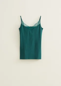 Outlet Cotton Club Basic singlet met kant detail donkeraqua