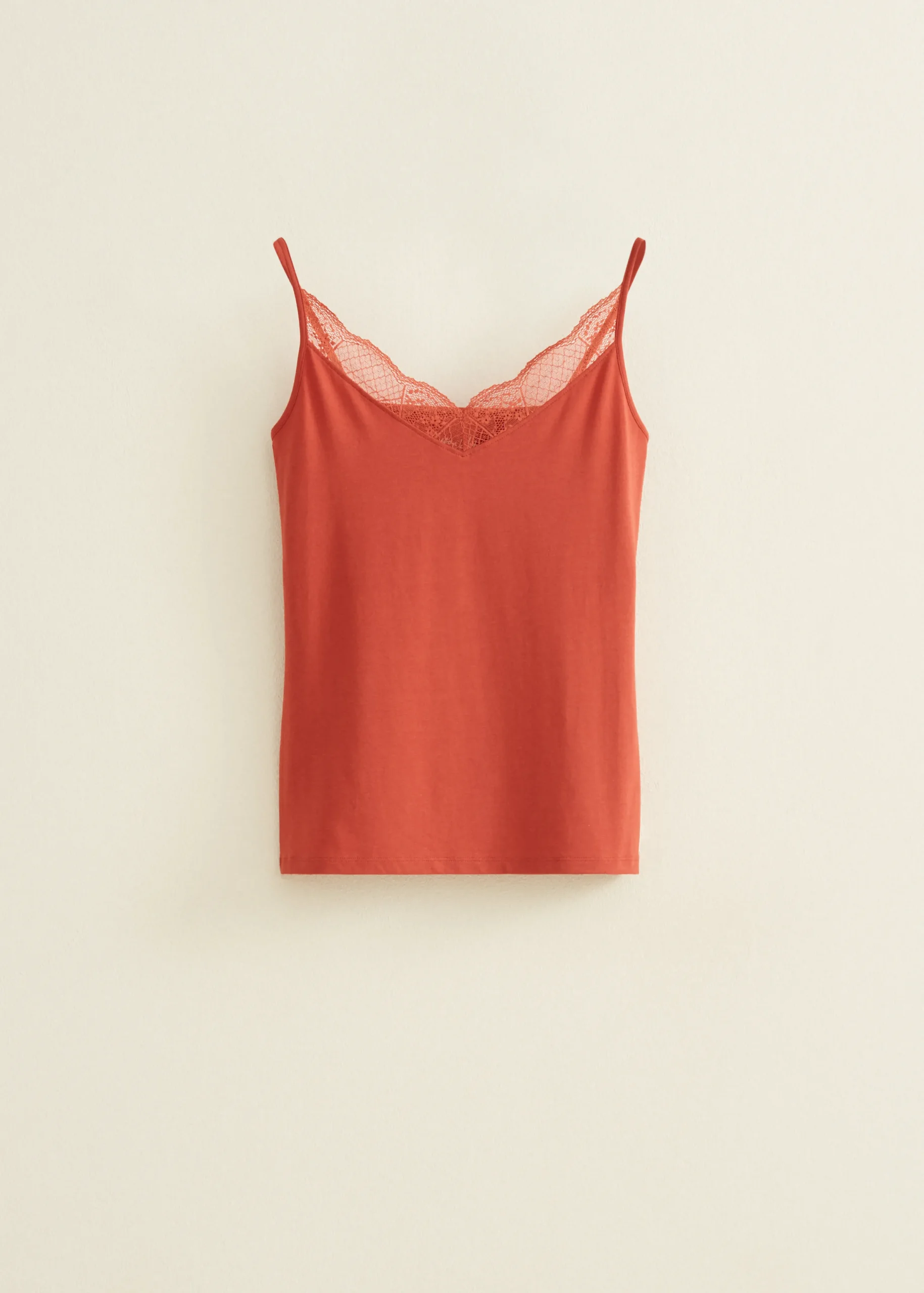 Outlet Cotton Club Basic singlet met kant detail brique