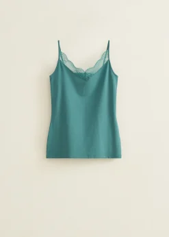 Clearance Cotton Club Basic singlet met kant detail taupe,dark