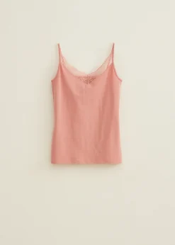 New Cotton Club Basic singlet met kant detail terracotta,zacht