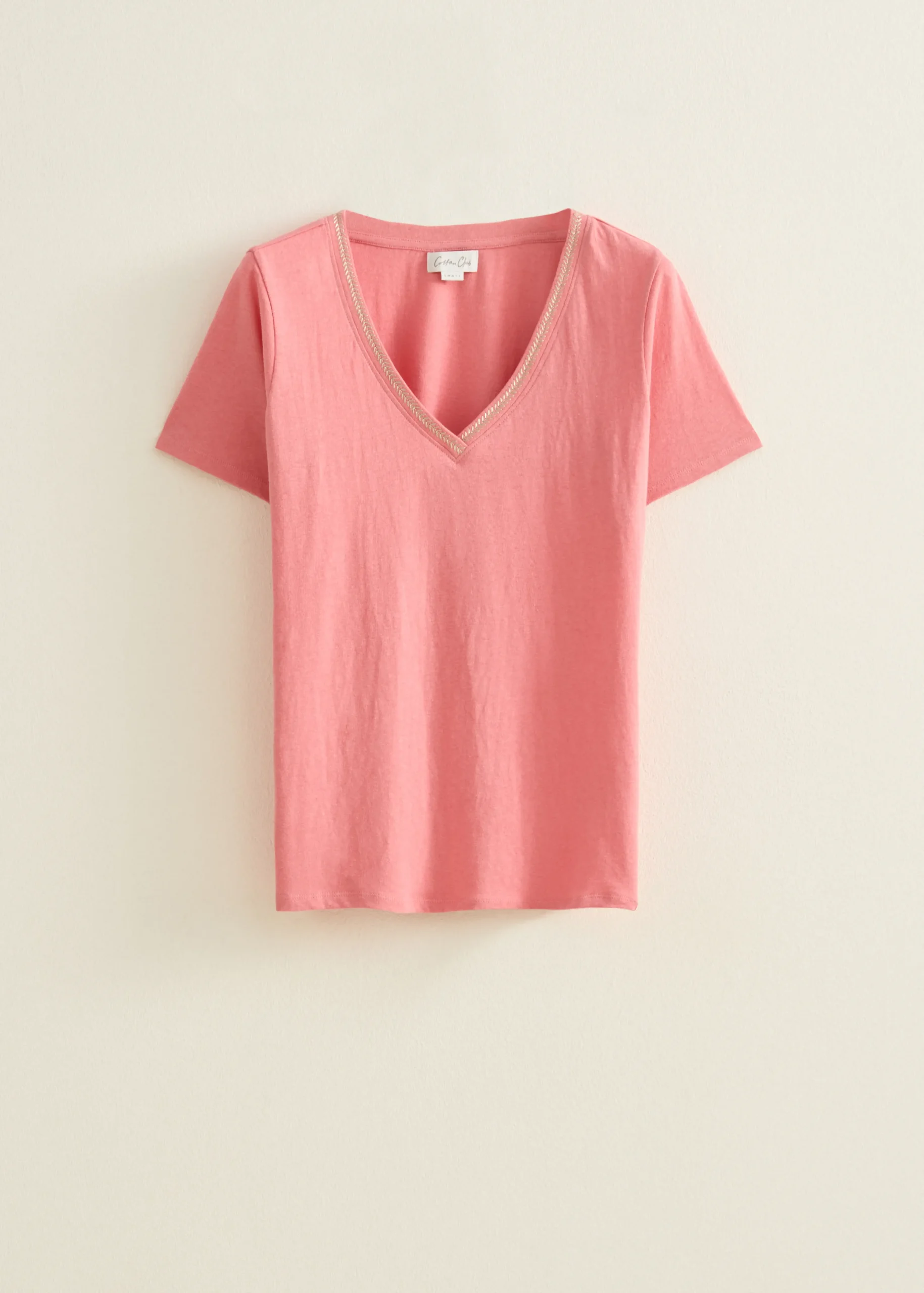 Sale Cotton Club basic t-shirt met v-hals lichtroze