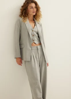 Fashion Cotton Club Blazer met krijtstreep grijsgemêleerd