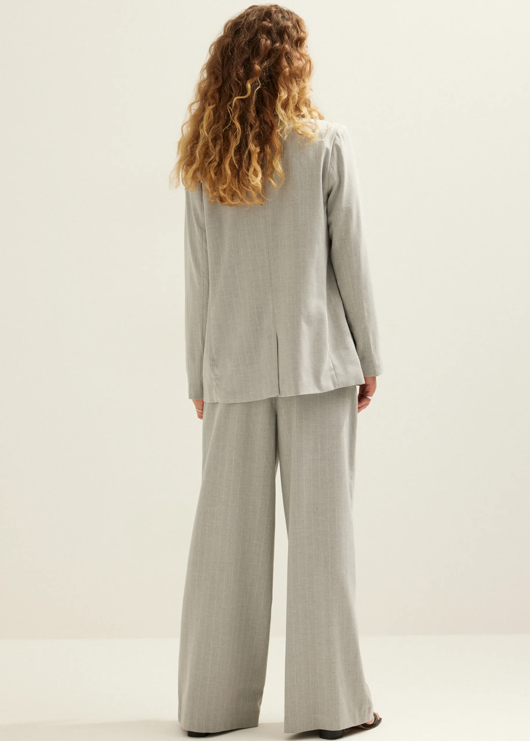 Fashion Cotton Club Blazer met krijtstreep grijsgemêleerd