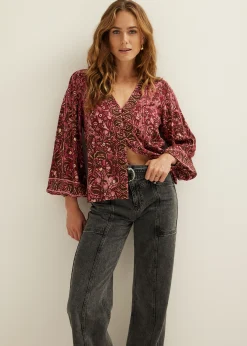 Sale Cotton Club Blouse bloemenprint bordeaux,licht