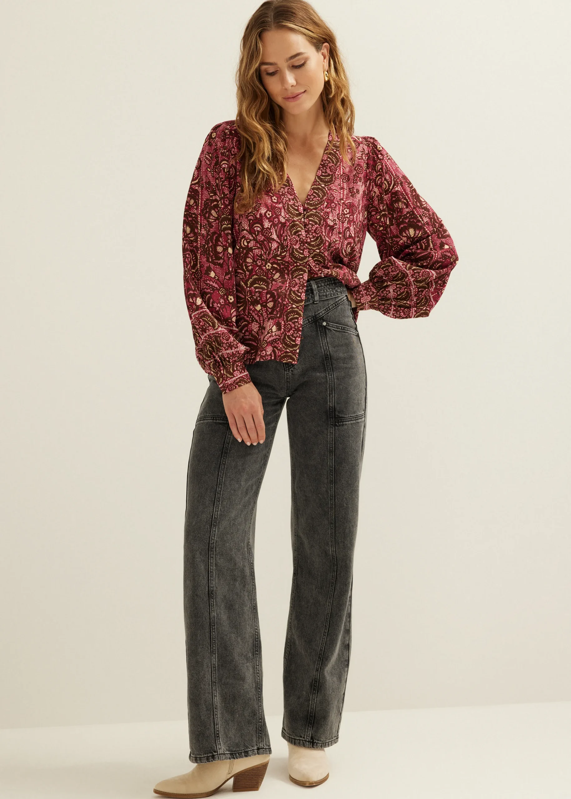 Sale Cotton Club Blouse bloemenprint bordeaux,licht