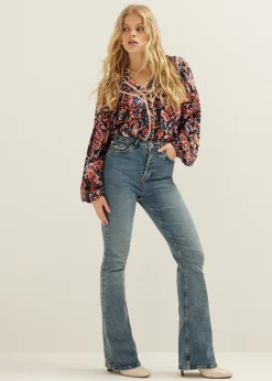 Fashion Cotton Club Blouse met all-over print donkerbruin