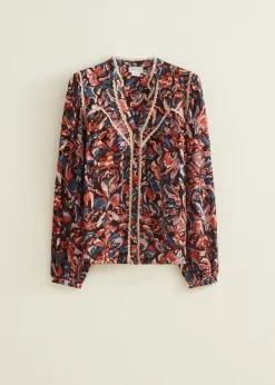 Fashion Cotton Club Blouse met all-over print donkerbruin
