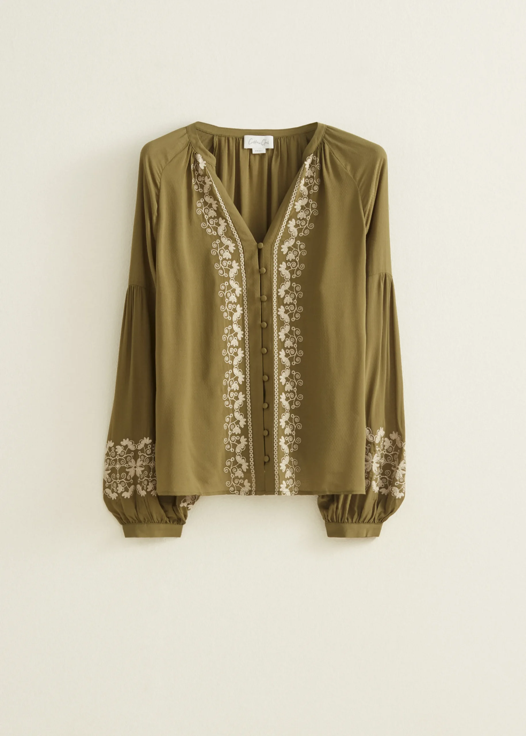 Outlet Cotton Club Blouse met borduurdetails groen,army
