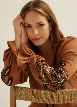 Discount Cotton Club Blouse met borduurwerk softmocca