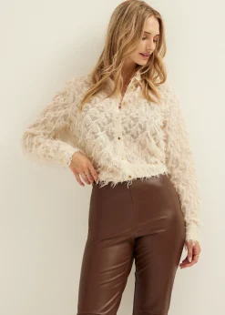 Best Cotton Club Blouse met furry details lichtzand