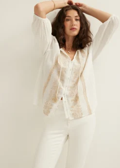 Clearance Cotton Club Blouse met geborduurde details wit,off-white
