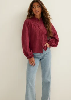 Outlet Cotton Club Blouse met jacquard bloemen bordeaux,licht