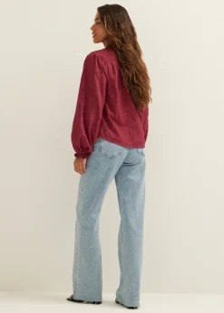 Outlet Cotton Club Blouse met jacquard bloemen bordeaux,licht