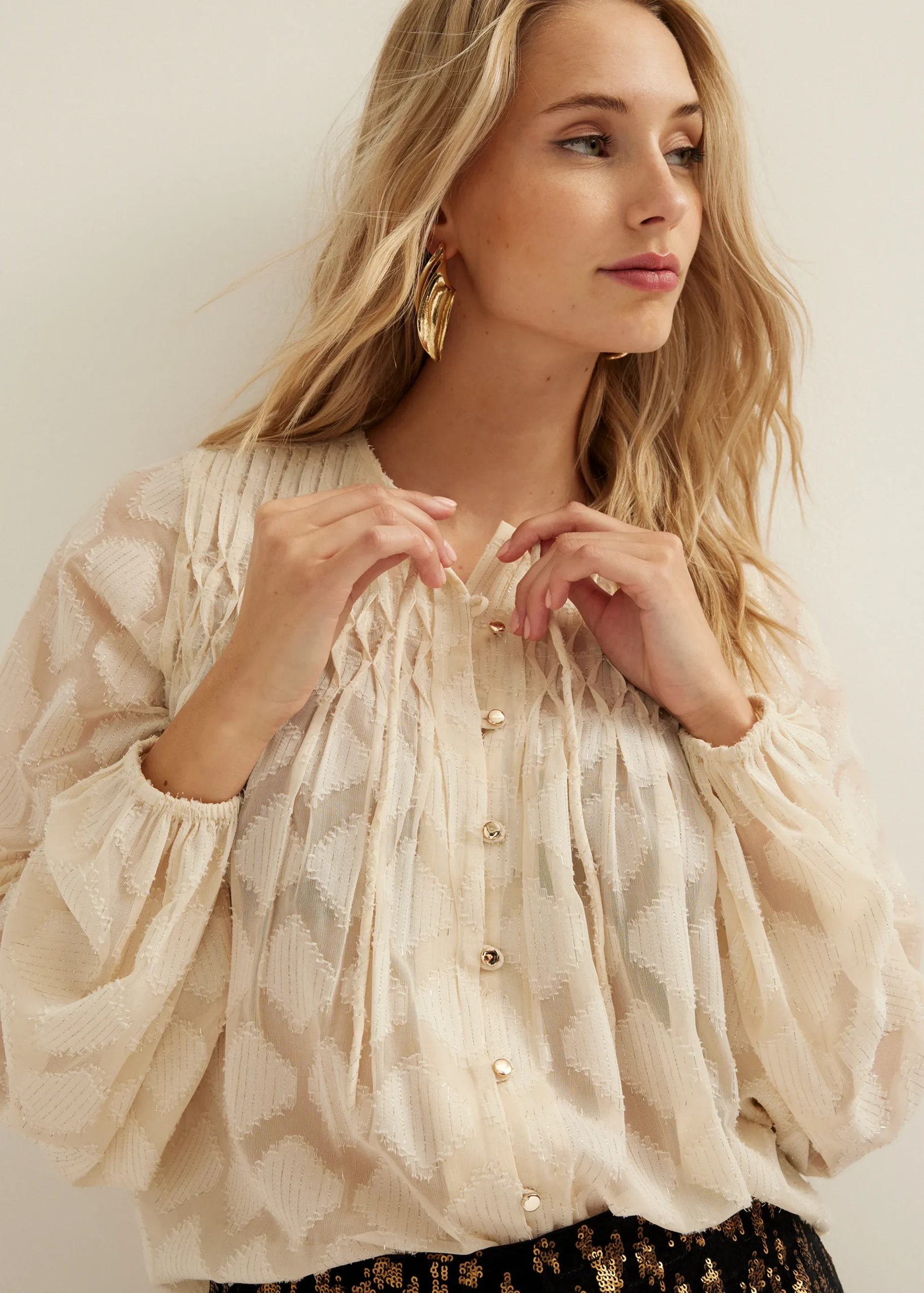 New Cotton Club Blouse met pintuck details ecru