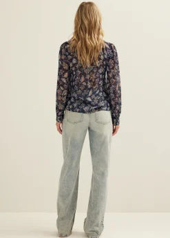 Hot Cotton Club Blouse met print indigo