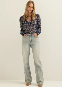 Hot Cotton Club Blouse met print indigo