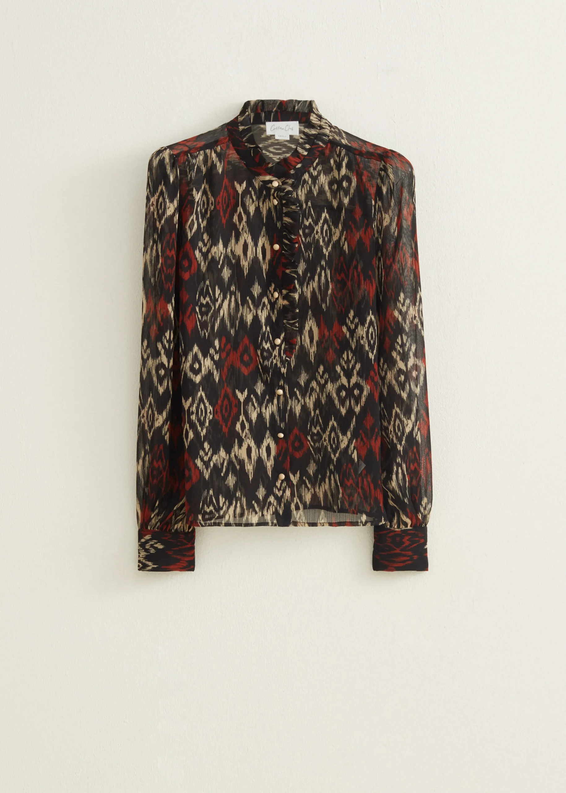 Clearance Cotton Club Blouse met print middenbruin