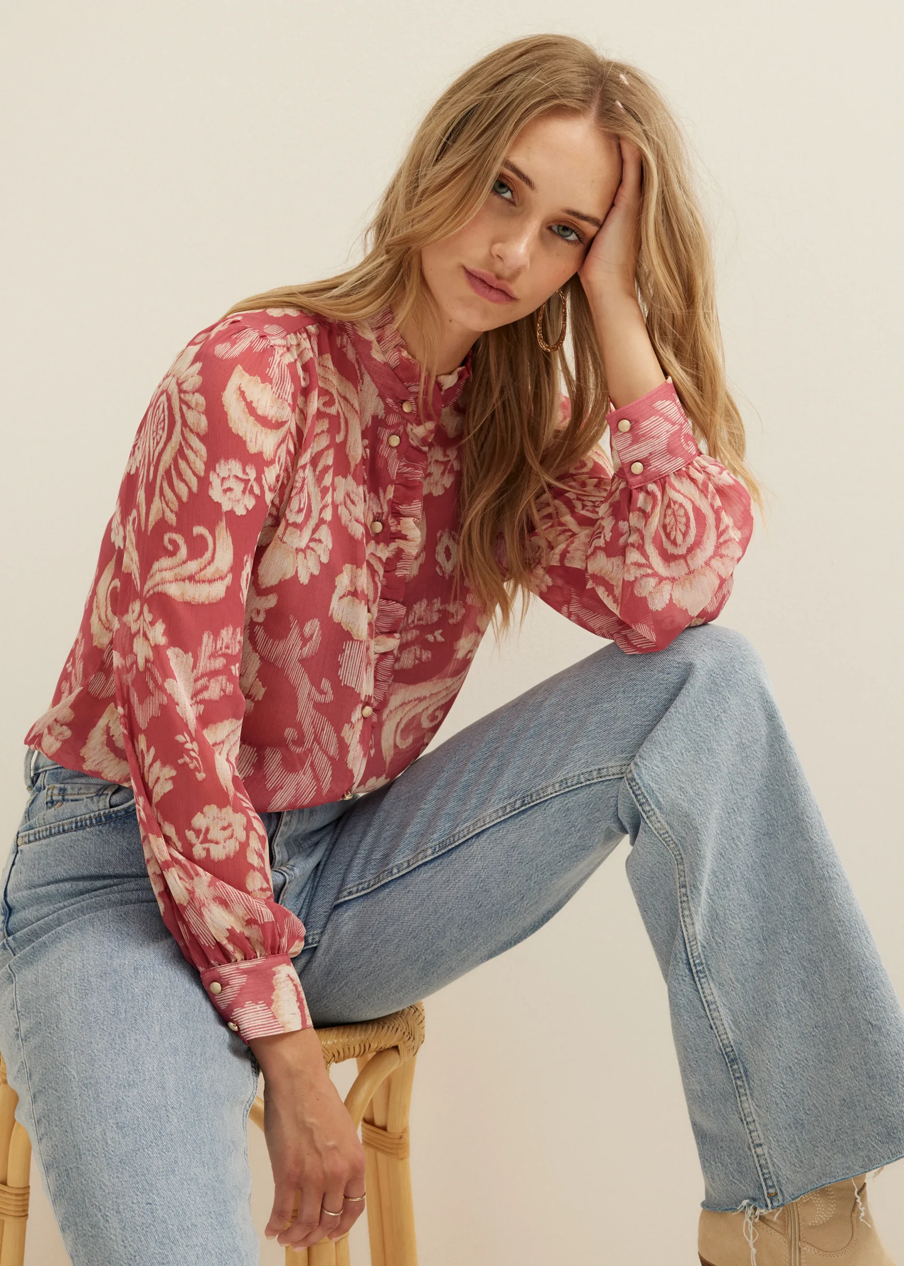 Outlet Cotton Club Blouse met print mauve