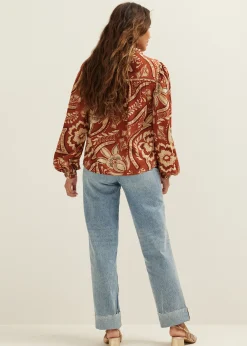 New Cotton Club Blouse met print middenzand