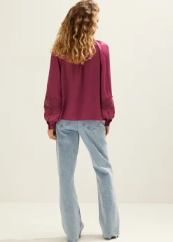 New Cotton Club Blouse met satijnen look aubergine