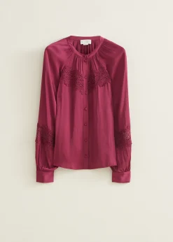 New Cotton Club Blouse met satijnen look aubergine