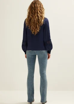 Online Cotton Club Blouse met satijnen look donkerblauw