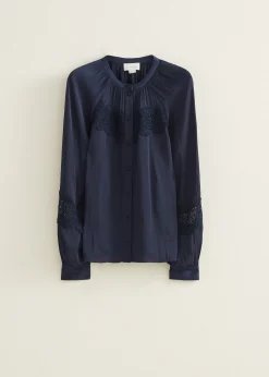 Online Cotton Club Blouse met satijnen look donkerblauw