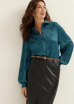 Online Cotton Club Blouse met satijn look donkeraqua