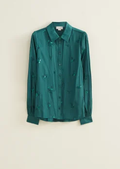 Online Cotton Club Blouse met satijn look donkeraqua