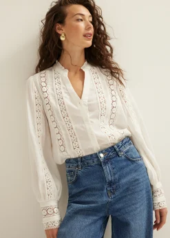 Fashion Cotton Club blouse met tape details wit,off-white