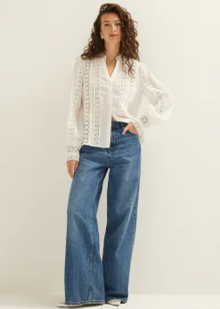 Fashion Cotton Club blouse met tape details wit,off-white