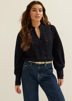 Online Cotton Club blouse met tape details donkerblauw