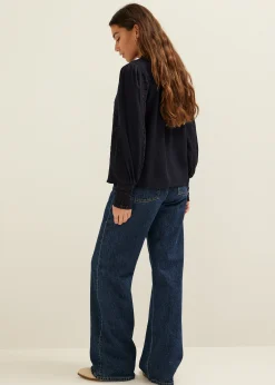 Online Cotton Club blouse met tape details donkerblauw
