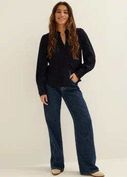 Online Cotton Club blouse met tape details donkerblauw