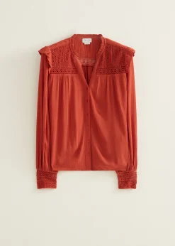 Best Cotton Club Blouse met tape details brique