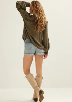 Sale Cotton Club Blouse met tape details donkerkhaki