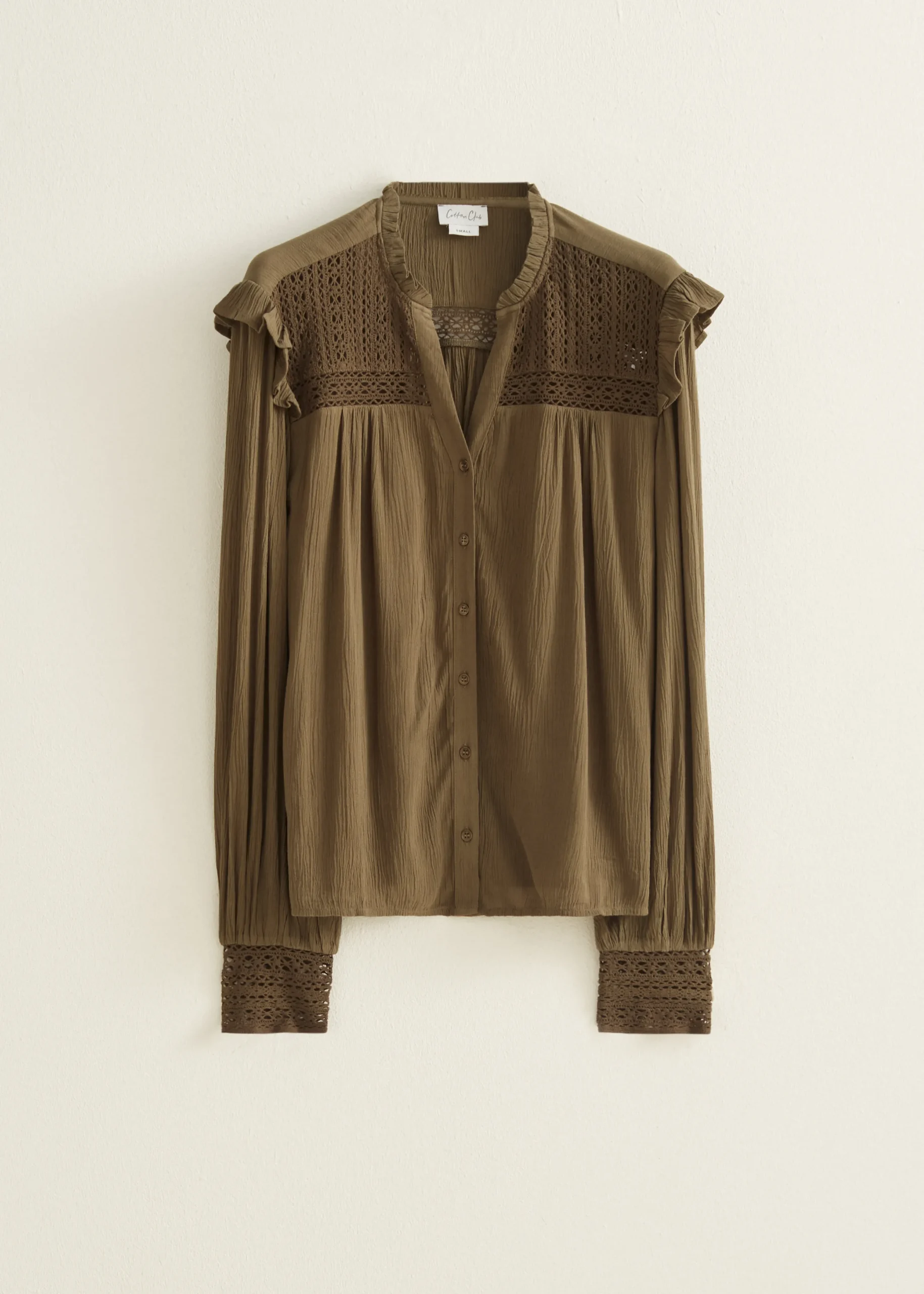 Sale Cotton Club Blouse met tape details donkerkhaki