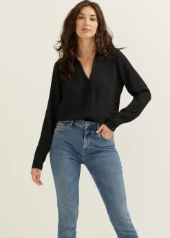 Outlet Cotton Club Blouse structuur Basic zwart