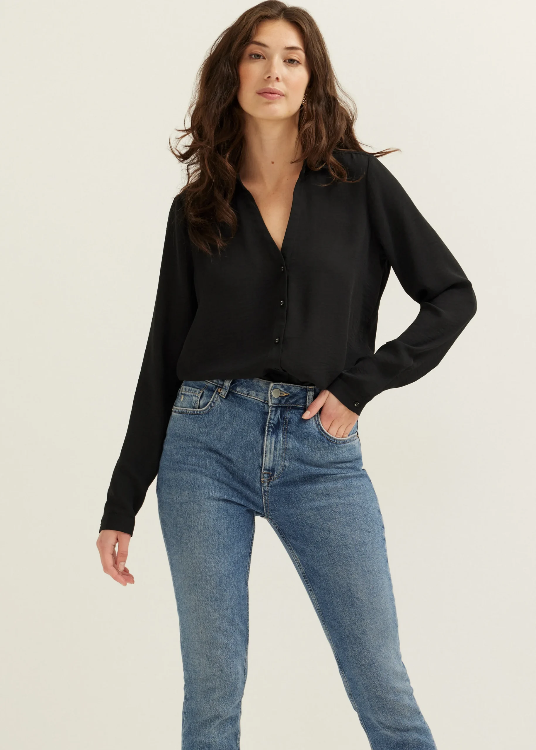 Outlet Cotton Club Blouse structuur Basic zwart