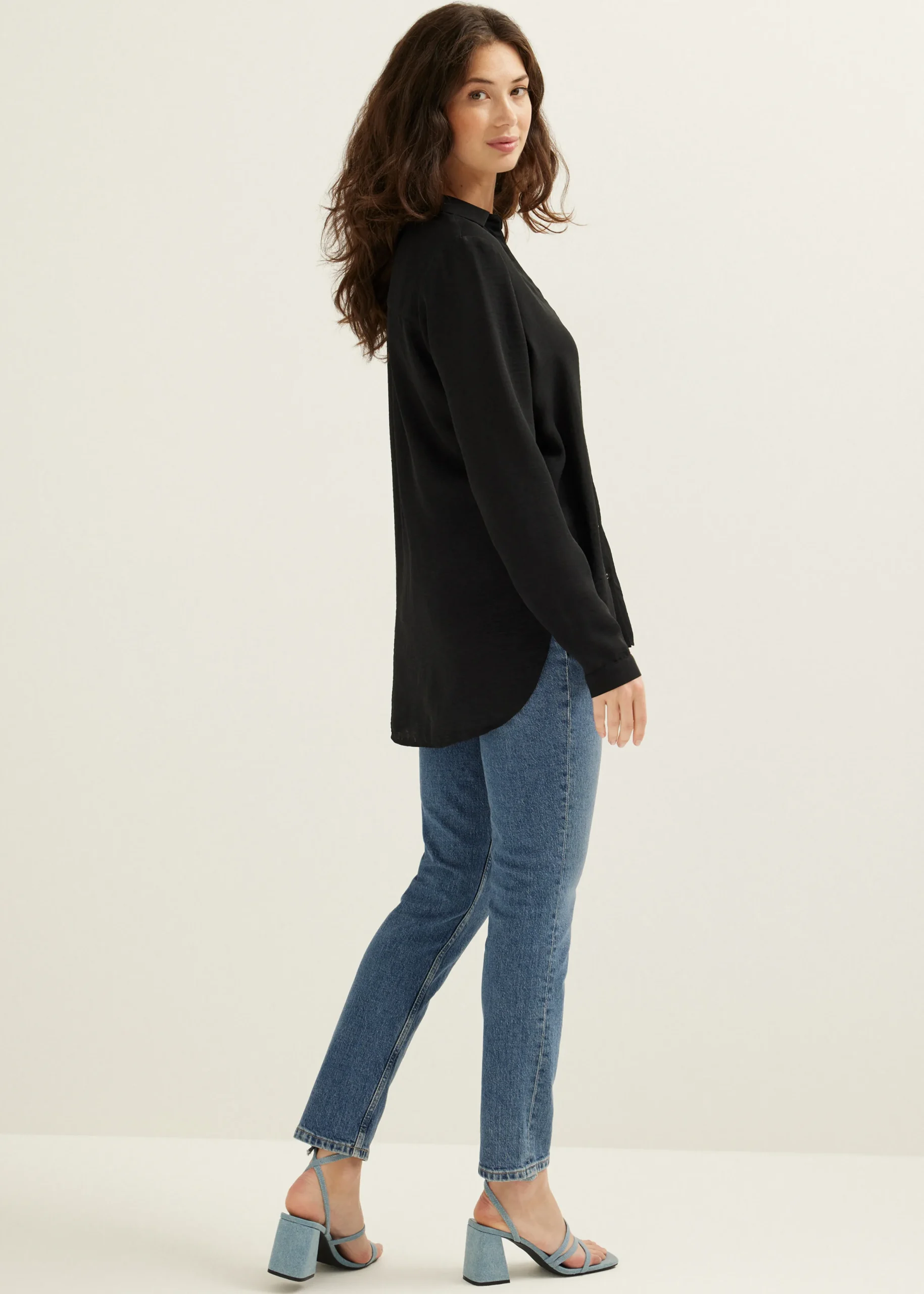 Outlet Cotton Club Blouse structuur Basic zwart