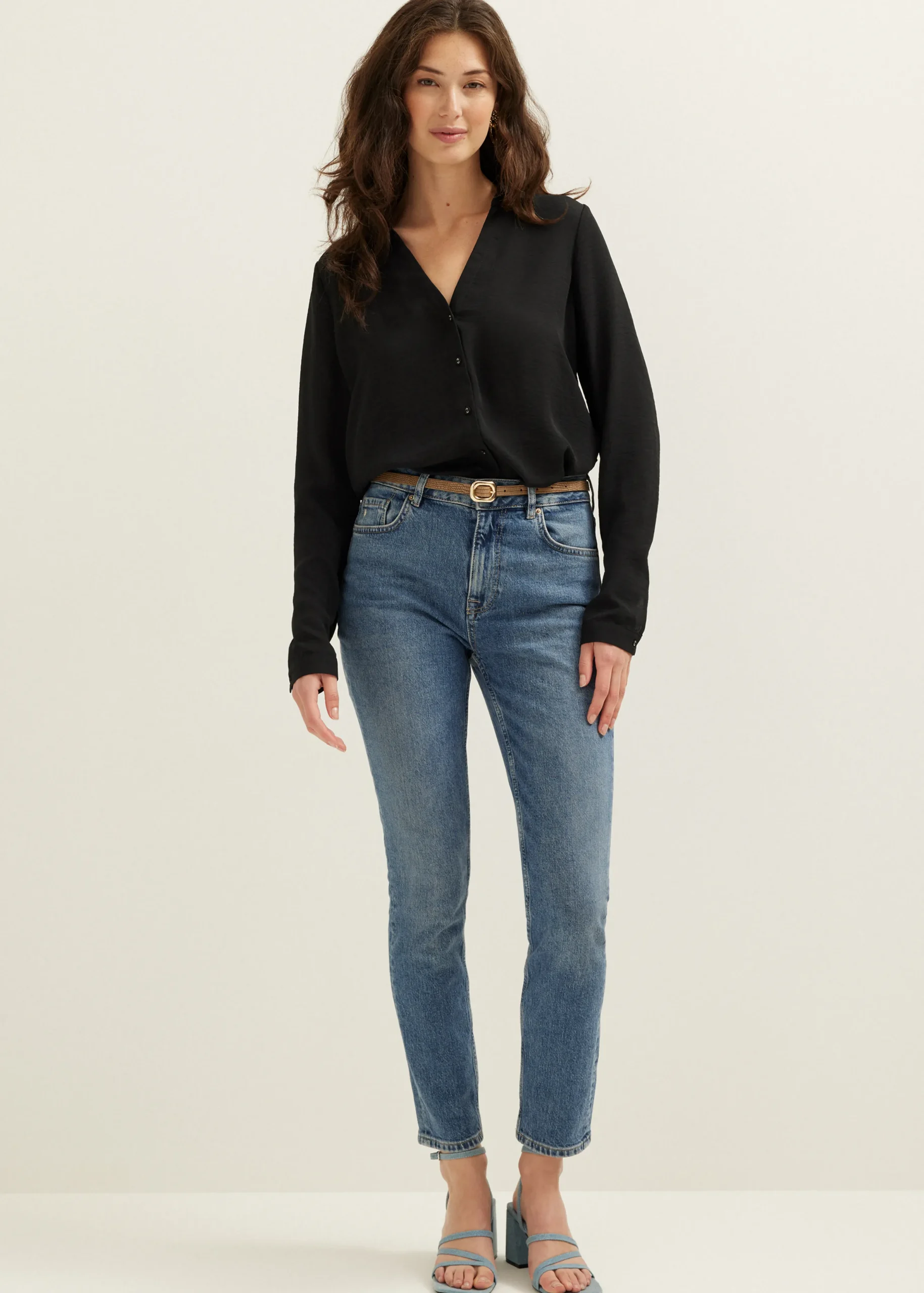 Outlet Cotton Club Blouse structuur Basic zwart