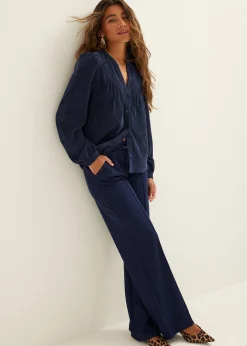 Best Cotton Club Blouse van corduroy donkerblauw