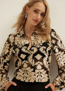 Clearance Cotton Club Blouse van mesh zand