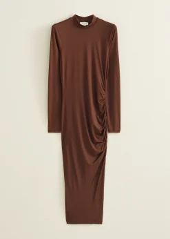 New Cotton Club Bodycon jurk gerimpelde details choco