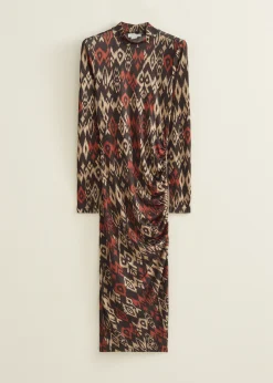 New Cotton Club Bodycon jurk met print middenbruin
