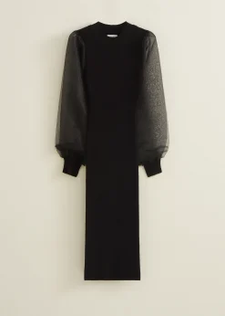 Sale Cotton Club Bodycon jurk met sheer mouwen zwart